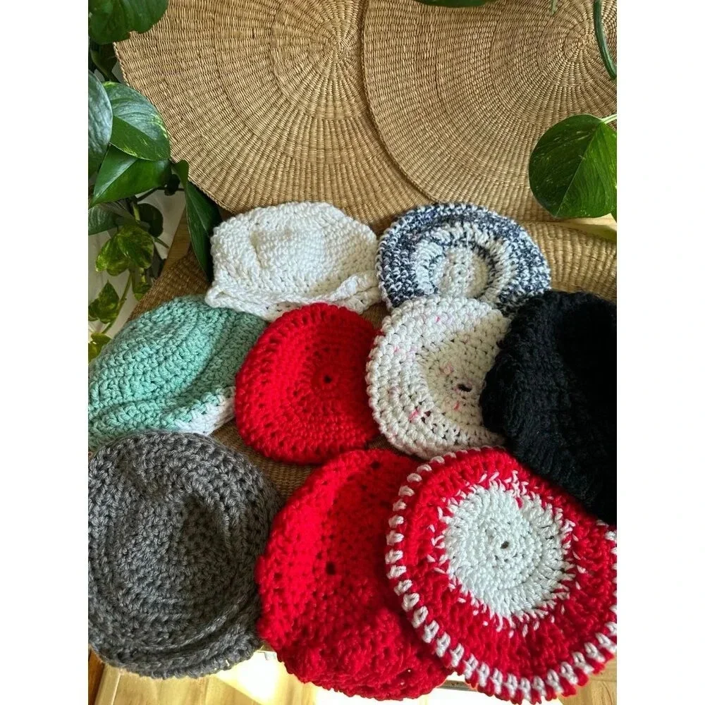 Lot of 9 Small hand knit Beret hats